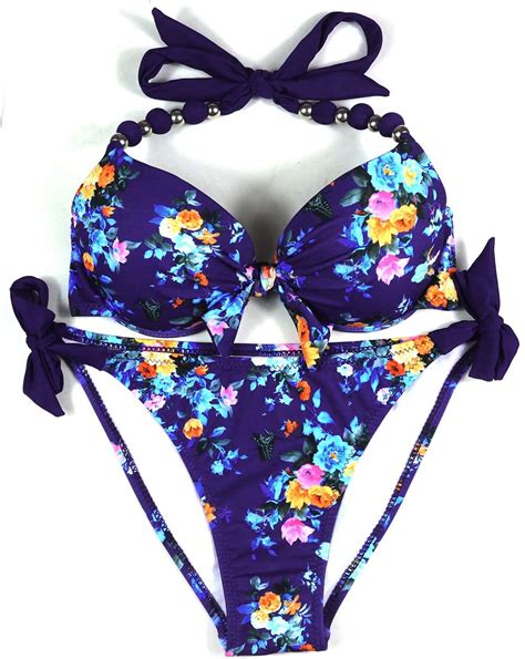 EONAR Damen Seitlich Gebunden Bikini Sets Abnehmbar Bademode Push Up Bikinioberteil Mit