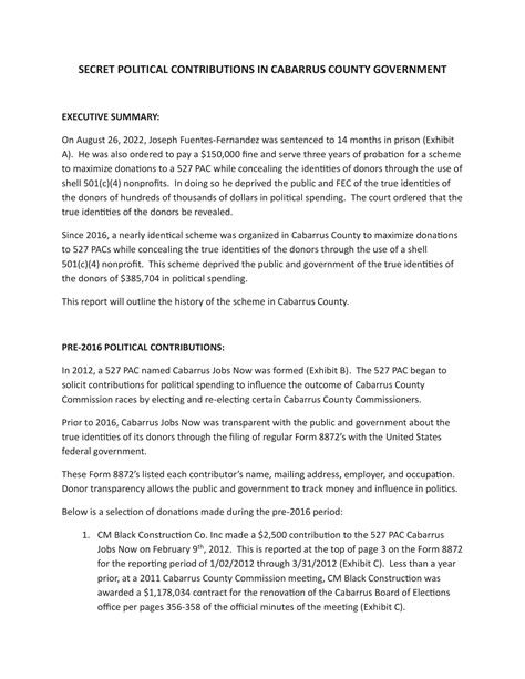 Secret Political Contributions in Cabarrus County Government Report
