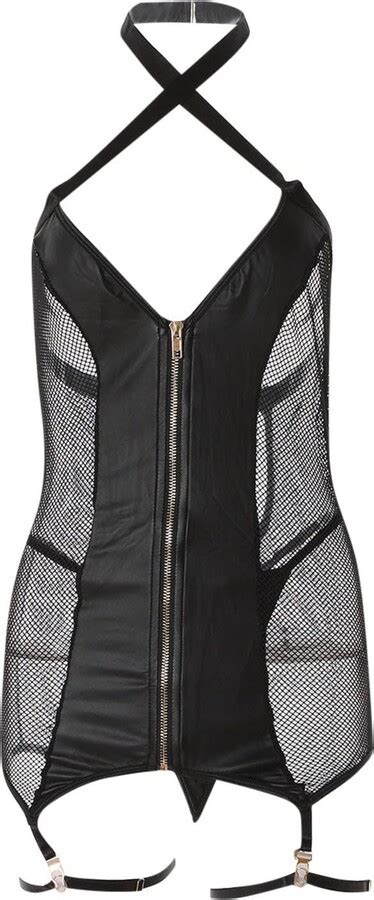 Generic Women Erotic Lingerie Sexy Costumes Black Lace Up Leather Bondage Backless Teddy