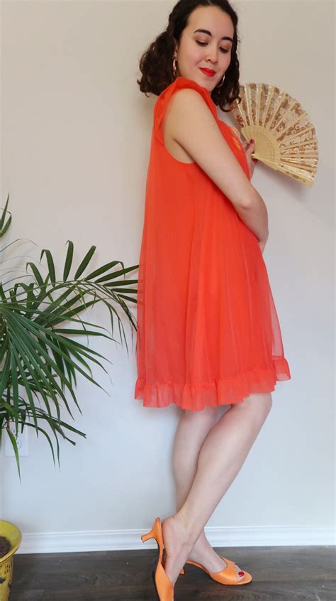 Vintage S Red Coral Lingerie Slip Size S Nylon Rose Floral Embroidery Sheer Unique