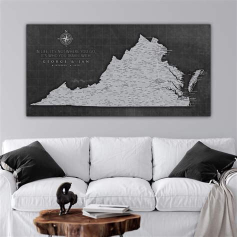 Virginia Push Pin Map in Grey – Holy Cow Canvas