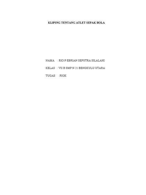 Kliping Atlet Sepak Bola Tugas Pjok Pdf