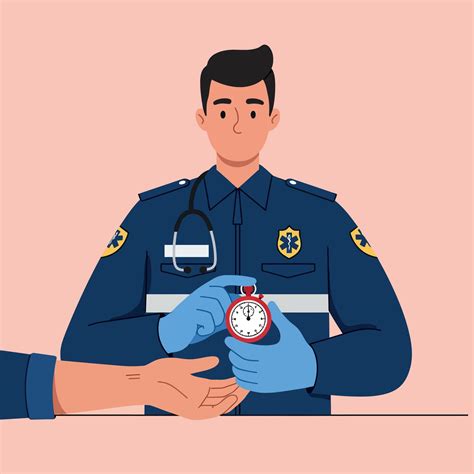 Paramedic in uniform holding stopwatch during emergency medical care