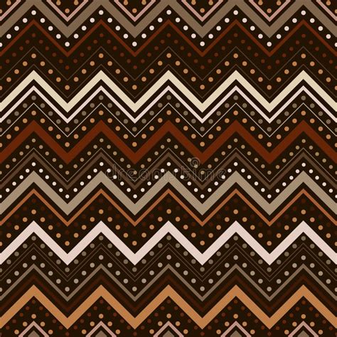 Zig Zag Pattern With Lines And Dots In Brown Tones Stock Vector