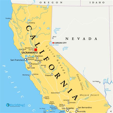 California Map With Mountains Rivers And Lakes United States Map