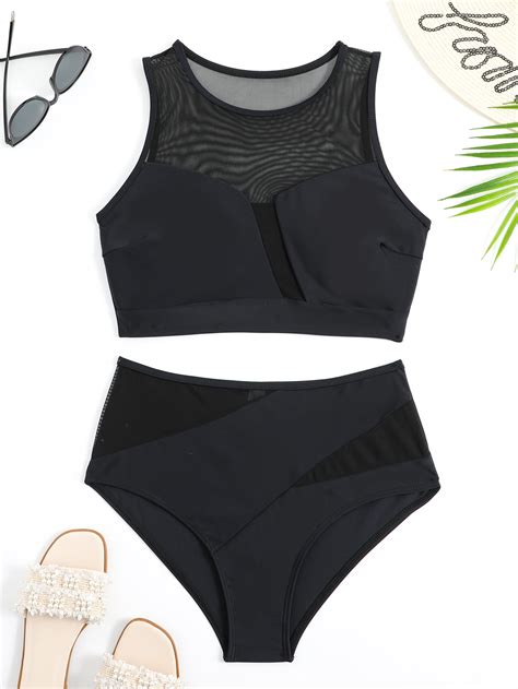 Contrast Mesh High Waisted Bikini Swimsuit Shein Usa