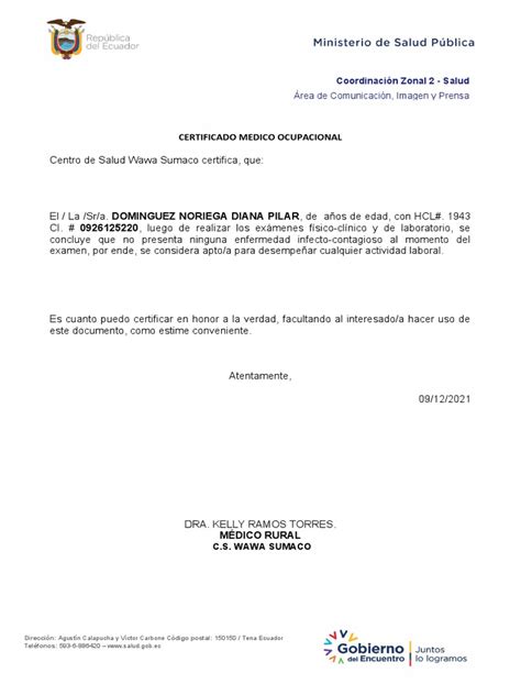 Certificado De Salud Pdf Cuidado De La Salud Medicina