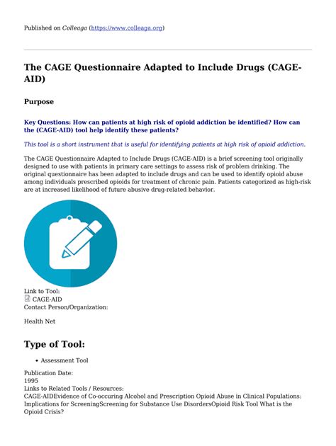 Fillable Online The CAGE Questionnaire Adapted To Include Drugs