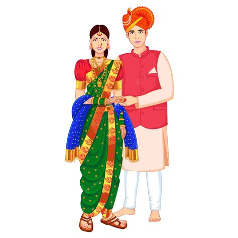 Premium Vector | Indian Wedding Marathi Couple Standing with ...