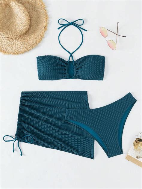 Shein Swim Bikini Mit Neckholder Kreuzgurt Strandrock Aktuelle