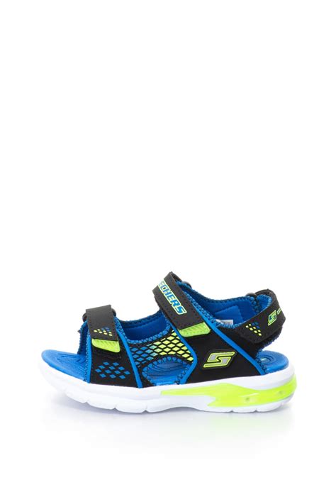 Skechers, Сандали с велкро и LED светлини, Черен/Син, 32 EU - eMAG.bg