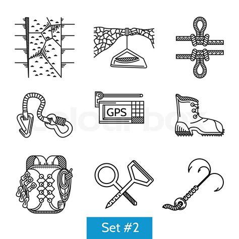 Black Vector Icons For Rock Climbing Accessories Stock Vector Colourbox