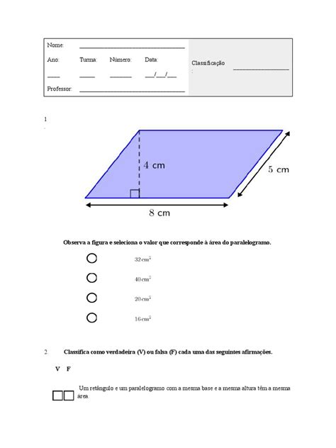 Area Do Paralelogramo Exercicios - Exercícios sobre Área do Paralelogramo | PDF | Computadores
