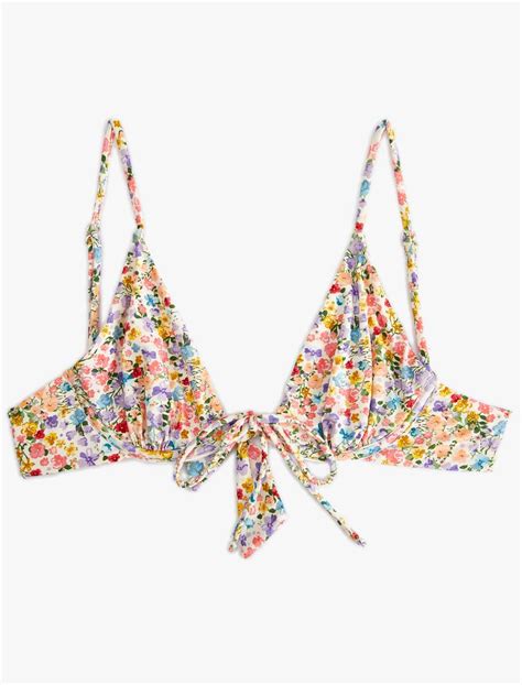 Beyaz Kadın Koton X Sibil Çetinkaya Çiçekli Balenli Bikini Üstü Bağlama Detaylı SAK MM