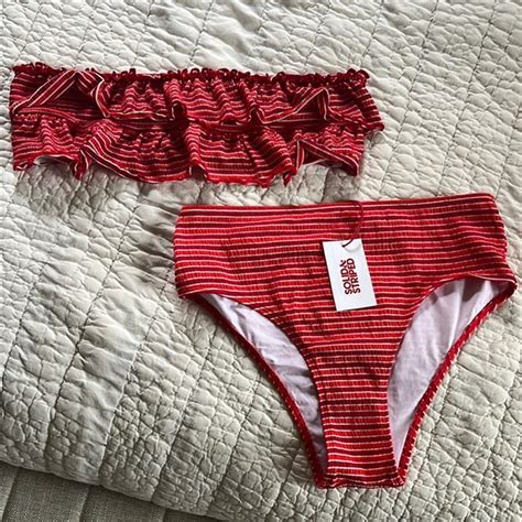 SOLID STRIPED Swim Red Striped Ruffle Bikini Set Poshmark