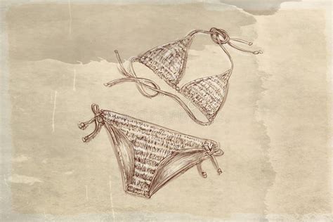Hand Drawn Bikinis Bikini Sketch On Old Paper Stock Illustration Illustration Of Bird
