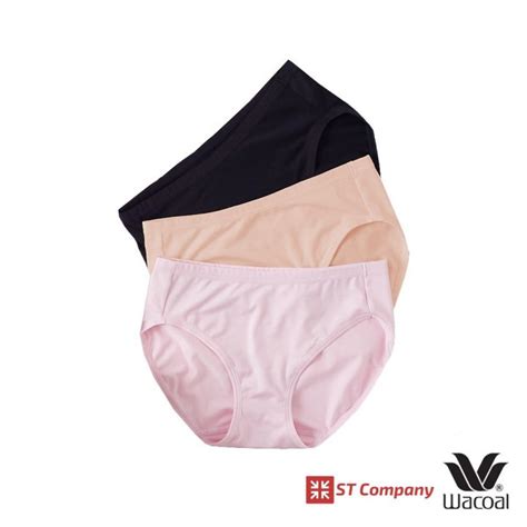 Wacoal Panty ทรง Bikini ขอบเรยบ สดำ เบจ ชมพ 3 ชน รน WU1M01