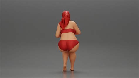 3D File Sexy Woman In Bikini Sunglasses Summer Scarf In The Beach Putting Sunscreen3D Printing