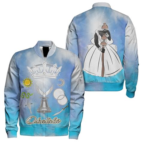 Orisha Obatala Symbol Sleeve Zip Bomber Jacket Africazonestore