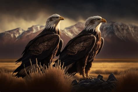 Premium AI Image | Pair of majestic eagles hunting on the open plains