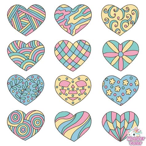 Heart Shaped Coloring Pages With Different Patterns And Designs On Them