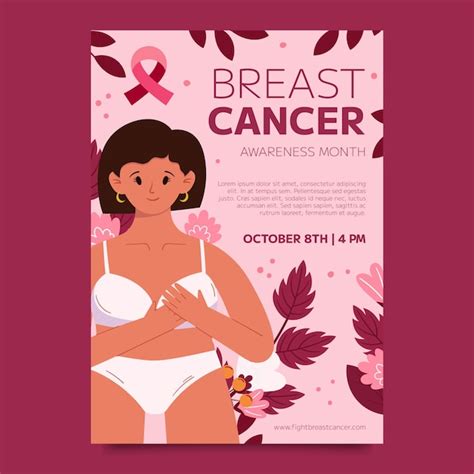 Free Vector Flat Breast Cancer Awareness Month Vertical Poster Template