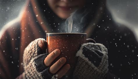 Premium AI Image A Woman With A Hot Cup Of Coffee On A Cold Day