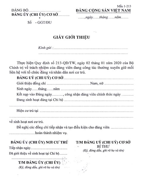 Mẫu giấy giới thiệu của chi bộ (Cập nhật)