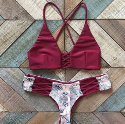 Cute Hollow Out Wine Red Two Piece Bikini On Luulla