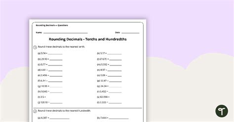Decimals Worksheet - Rounding | Teach Starter