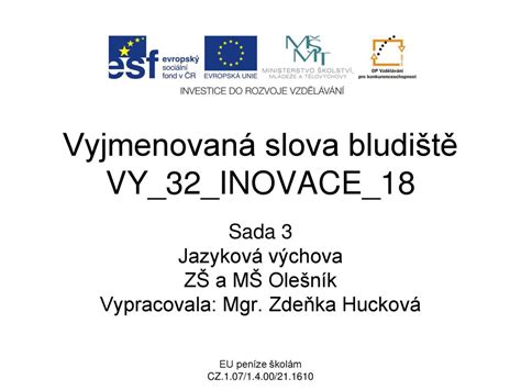 Vyjmenovan Slova Bludi T Vy Inovace Ppt St Hnout