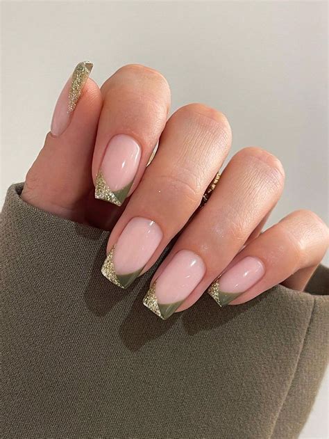 24pcs Set Short Square Nude Color False Nails With Golden Edge Including 1 Jelly Glue 1 Nail