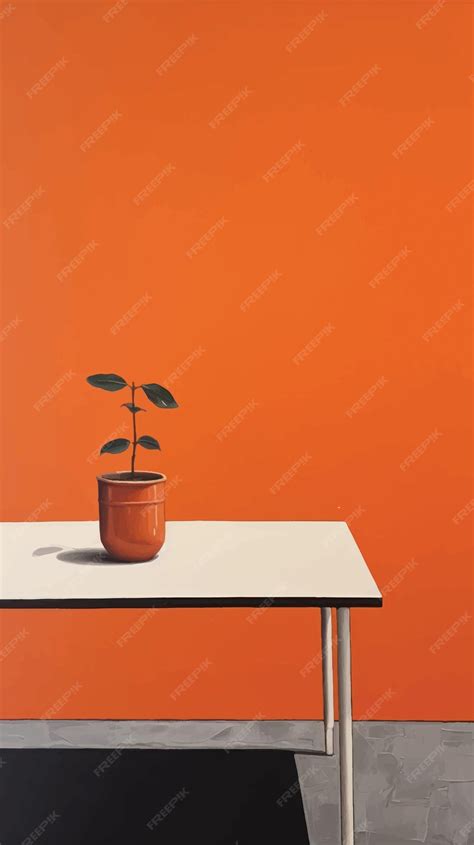 Minimalist Plant On Orange Background Premium Ai Generated Vector