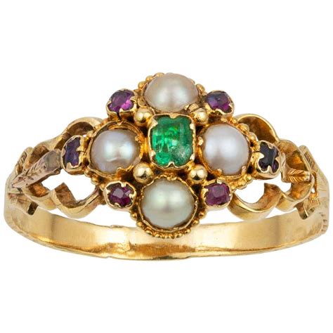 Victorian Emerald Pearl And Ruby Ring At 1stdibs