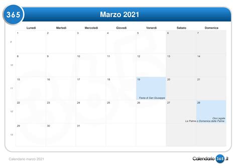 Calendario Marzo 2021