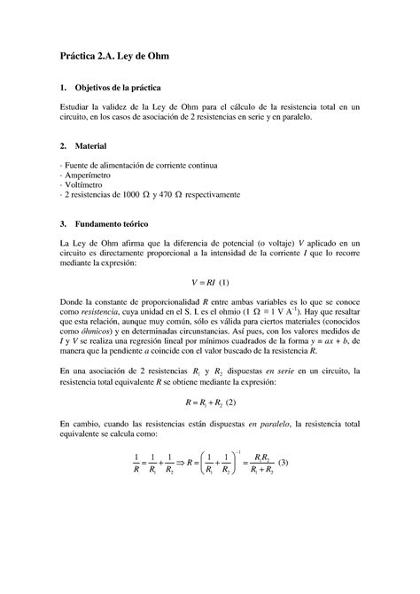 1 Ley de Ohm apuntes fisica II uca Práctica 2 Ley de Ohm Objetivos