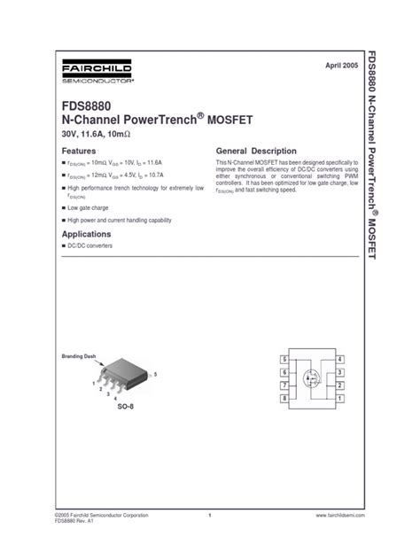 Fds8880 N-Channel Powertrench: Mosfet | PDF | Field Effect Transistor ...