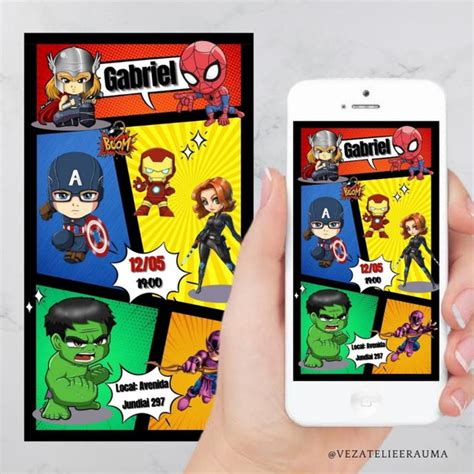 Convite Digital Vingadores Cute Elo7 Produtos Especiais