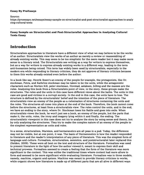 Essay Sample On Structuralist And Post Structuralist Approaches In