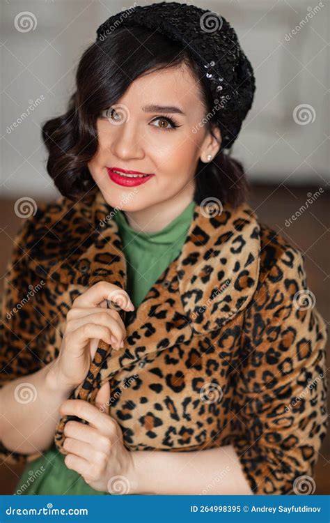 Portrait Of Beautiful And Happy Brunette In Retro Clothes And Beret Stock Image Image Of