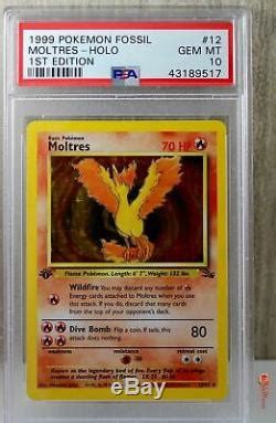 1er Ed Sulfura Holo Rare 1999 Wotc Carte Pokemon 12 62 Fossil Set Psa