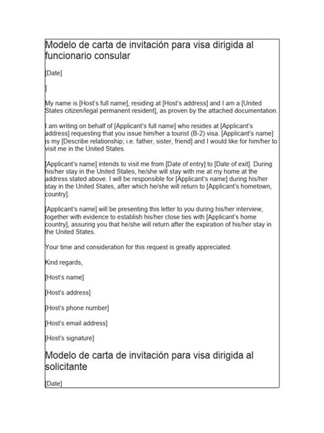 Modelo De Carta Invitacion Usa Pdf Immigration Diplomacy