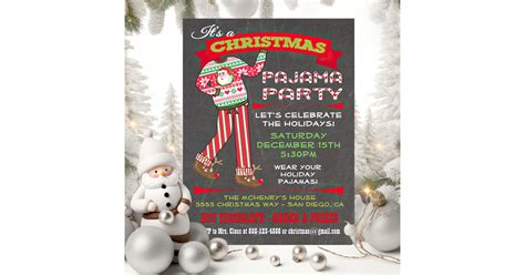 Chalkboard Christmas Pajama Party Invitations Zazzle