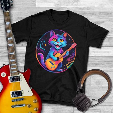 Cat Playing Guitar Shirt Cat Lover Gift Cat With Guitar T Shirt Rainbow