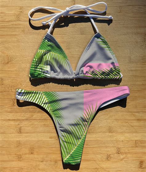 Swimwear Bikini 2 Piece Set Ocean Drive Thong Cheeky Or Full Coverage Triangle String Tie Top