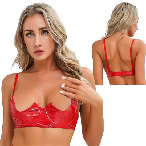 Women S Faux Leather Half Cup Cage Bra Hollow Out Harness Bralette Sexy Lingerie Ebay