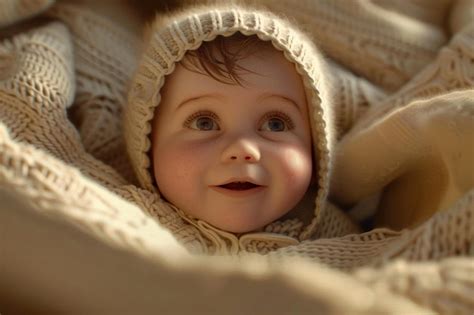 Premium Photo Adorable Baby Giggling In A Cozy Blanket