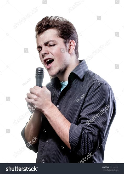 Young Guy Singing Expressive Isolated On White Stock Photo 122559292