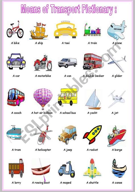 Means Of Transport Pictionary ESL Worksheet By Ben 10