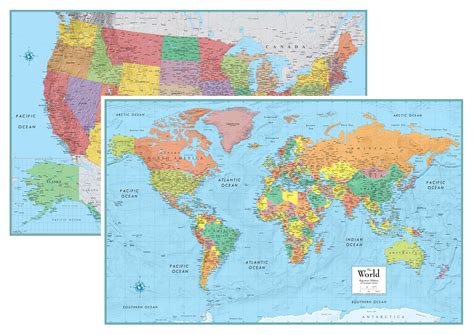 RMC Signature United States USA and World Wall Map Set - Laminated ...